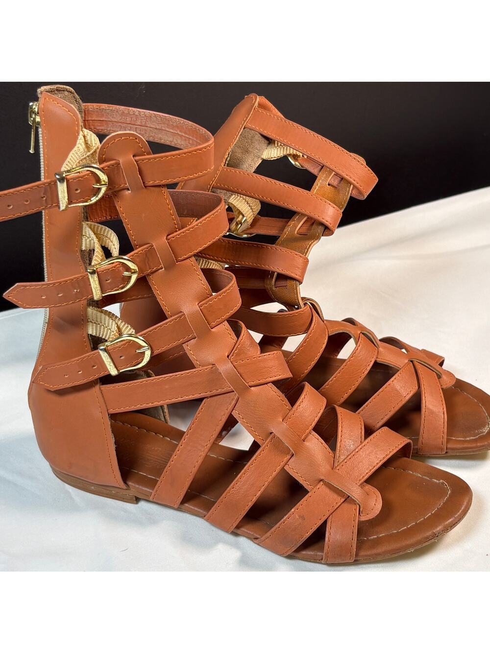 Womens Brown Gladiator Sandals Strappy Buckle Zip Sandals Size 7